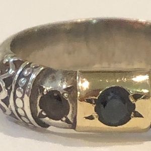 Vintage two tone rose gold Garnet silver ring Boho